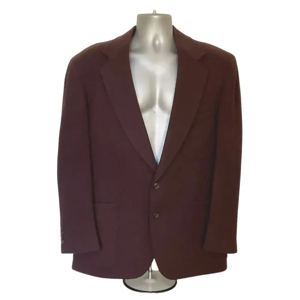 Vintage Strathmore Sport Coat 44R Burgundy 100% Pure Wool Blazer Mens USA